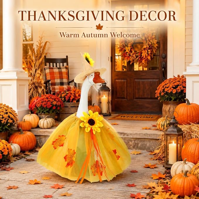 STONESTAR Fall Sunflower Porch Goose Outfits for 23'' Lawn Geese Statue, Autumn Maple Leaves Goose Clothes and Hat Costume Set for Patio Yard Outdoor Thanksgiving Holiday Decor