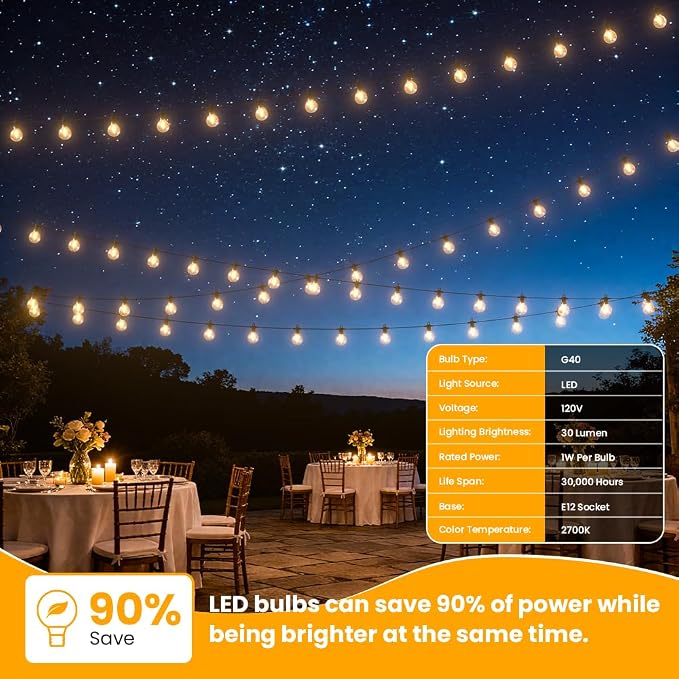 LED Outdoor String Lights, 240FT Patio Lights Outdoor Waterproof with 120+3 Shatterproof G40 Edison Globe Bulbs, 2700K Warm White Hanging Light, Dimmable Light for Outside Backyard Garden Bistro Porch