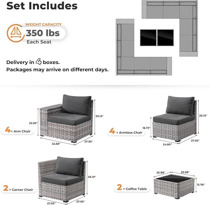 ovios 12 Pieces Patio Furniture Set, Outdoor Wicker Sectional Sofa with Coffee Table Comfy Cushions, Modern Modular Deep Seat Couch Rattan Conversation Set, Black