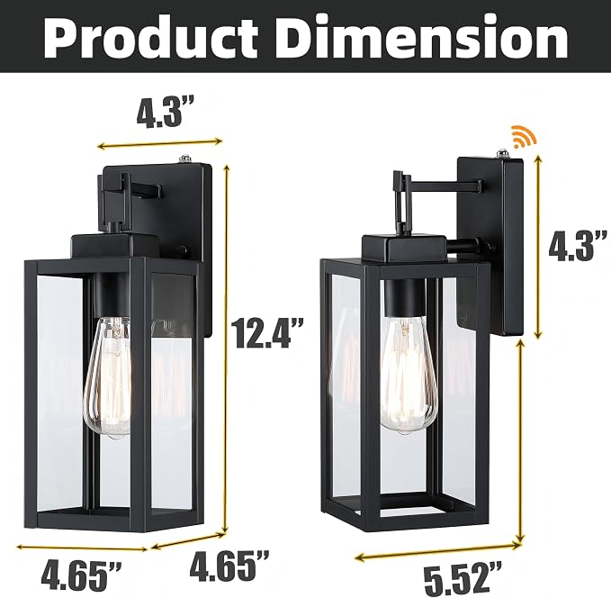 2 Pack 12 Inch Outdoor Wall Lights Dusk to Dawn,Exterior Sconce Lights with Sensor Photocell Black Wall Lantern for Porch Patio Garage Dusk to Dawn Outdoor Lighting Set of 2