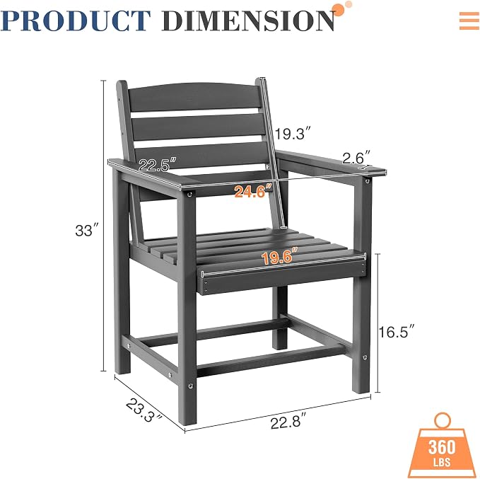 UDPATIO HDPE Patio Dining Set of 4, Heavy Duty Extra-Wide Outdoor Chairs with 360 lb Load Capacity, Easy to Assembly, All-Weather Seating for Patio, Pool, Garden, Backyard