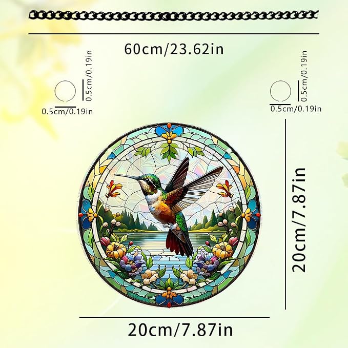 Acrylic Suncatcher Window Hanging, Hummingbird Sun Catcher Rainbow Indoor Window Decoration for Living Room Bedroom, Summer Home Balcony Ornaments Deco, 7.87 x 7.87 inches (141 Hummingbird)