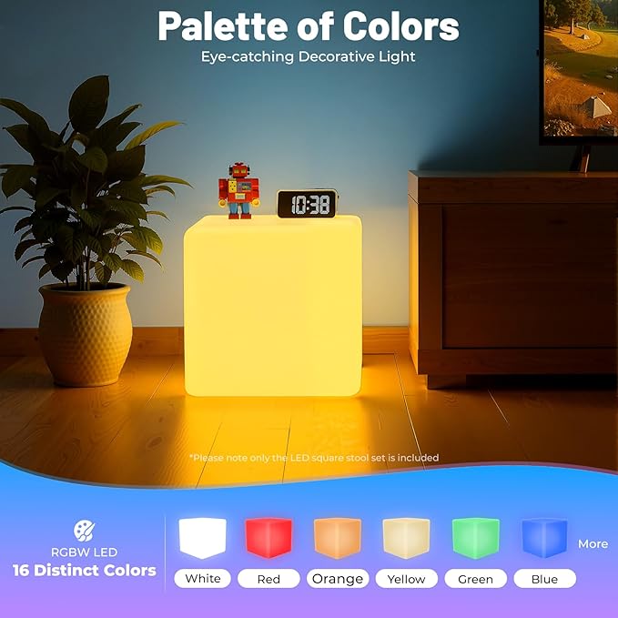 16" Cube LED Color Light Stool Party Club Bar Furniture LED Chair Stool Table Outdoor Indoor Patio Party Yard, Rechargeable Square Stool Light, 16 Color Gradient Romantic Decorative Lighting