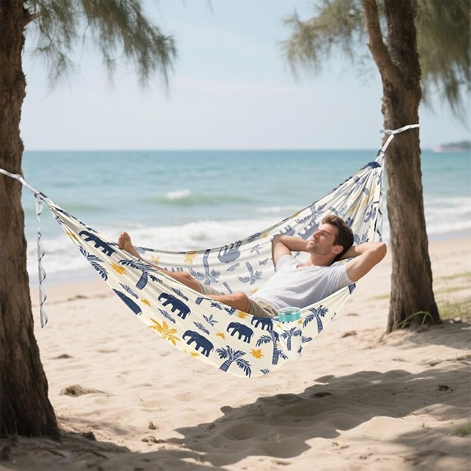 Camping Hammock Outdoor Hammocks for Outside Palm Trees Elephants Beach Trees Portable Lightweight with Pockets Tree Straps Indoor