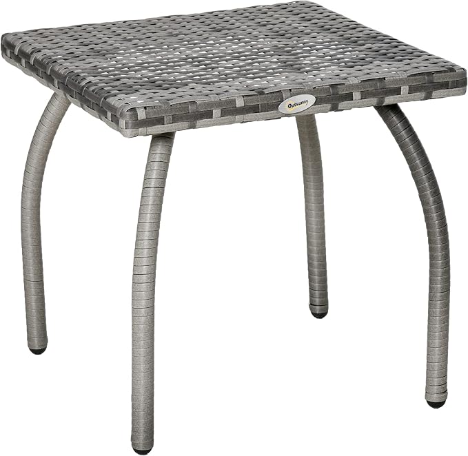 Outsunny Patio Wicker Side Table, PE Rattan Outdoor End Table with All-Weather Material, Small Square Coffee Table for Garden, Balcony, or Backyard, 17.75"x17.75", Gray