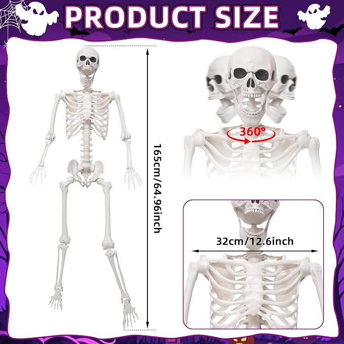 5.4Ft Giant Skeleton Life Size Human Bones with Movable Joints for Halloween Props Decorations