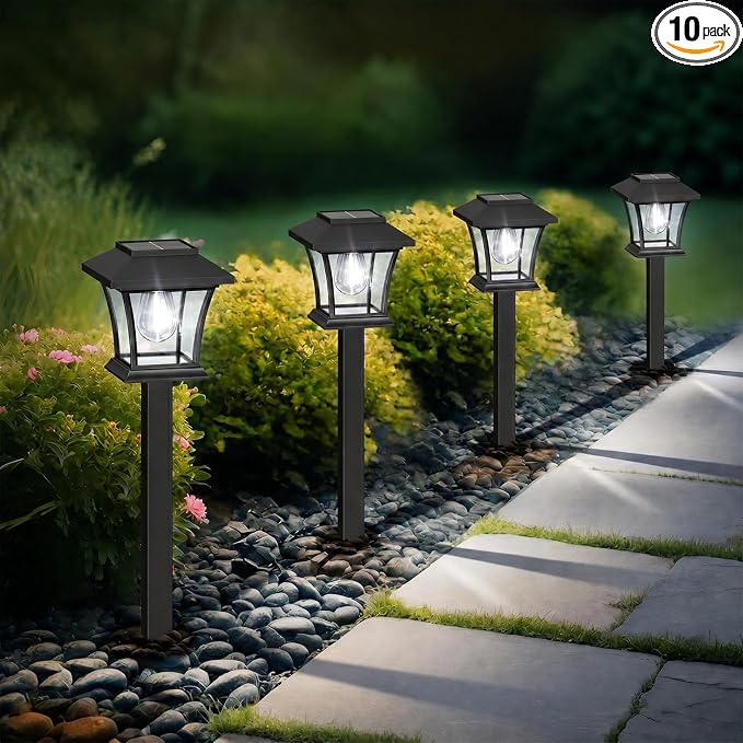Sparkblaze 10 Pack Solar Pathway Lights Outdoor, Cold White | Ideal for Walkways, Gardens, Lawns, Driveways & Landscape Lighting, Automatic Dusk-to-Dawn Lighting