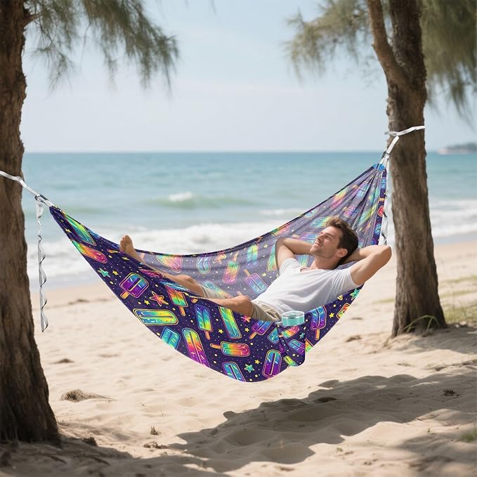 Camping Hammock Outdoor Hammocks for Outside Ice Pop Neon Beach Trees Portable Lightweight with Pockets Tree Straps Indoor