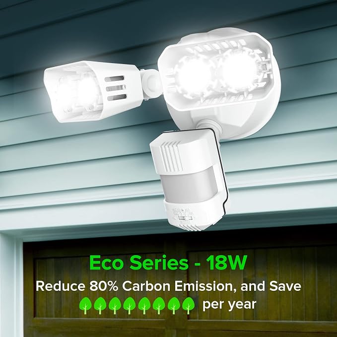 SANSI 18W 1800LM LED Motion Sensor Outdoor Lights, Energy Saving Security Light, 200W Equiv. 5000K Dusk to Dawn Flood Light, 50,000 Hours Lifespan, IP65 Waterproof for Yard, Doorway, White, Eco Series | 200W Equiv. Daylight Dusk to Dawn Wide Angle Illu...