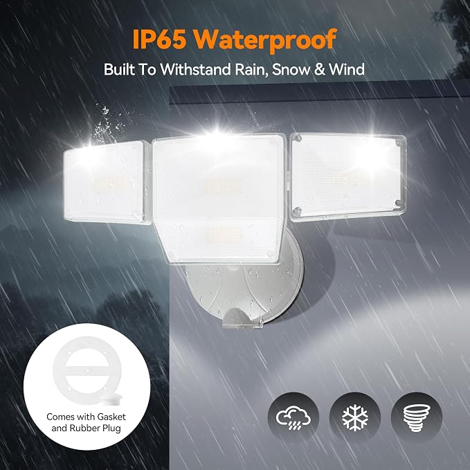 85W 10000LM Switch Controlled Outdoor Flood Lights, 4-Head Super Bright LED Security Light, 5000K Daylight, IP65 Waterproof Hardwired Exterior Light for Outside Garage Yard (White)