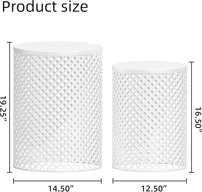 FONTOI Outdoor Side Table Set of 2, Round Patio Accent Table, Metal Frame End Table for Indoor Outdoor, Modern Decorative Garden Stool Nesting Side Table for Cafes, Patio Balconies, White