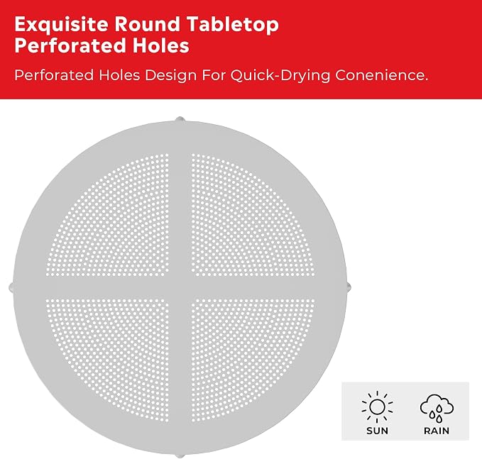 Costaelm Small Patio Table, Outdoor Round Dining Table, Weather Resistant Outside Table for Poolside Deck Lawn Garden Backyard, Gray