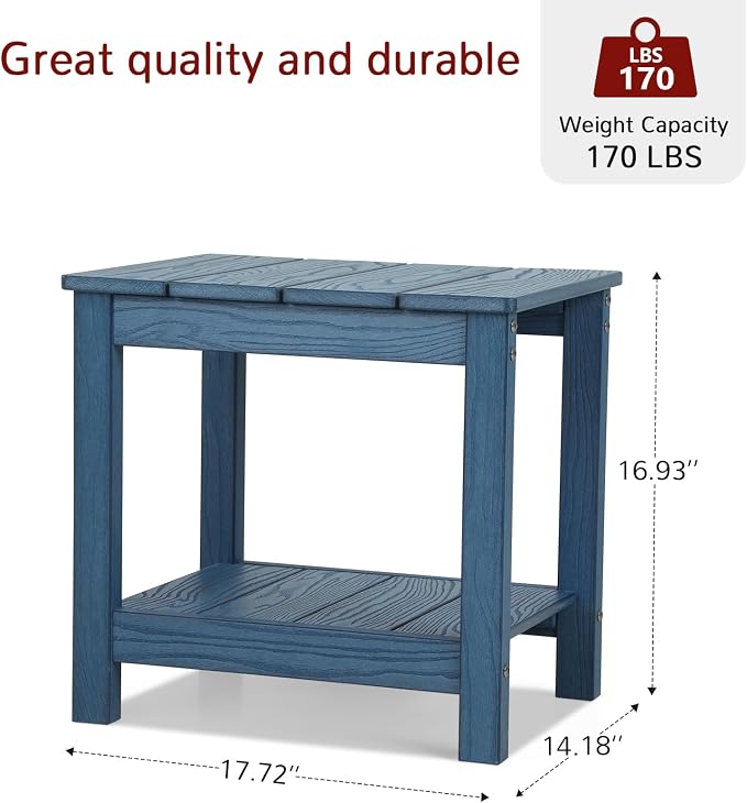 Stoog HIPS All-Weather Outdoor Side Table, 2-Tier Blue Patio End Table, Fade & Rot Resistant, Easy to Clean, for Garden, Pool, Porch