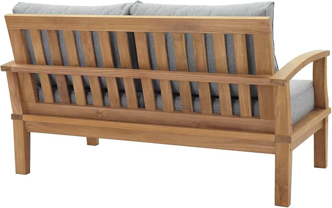 Modway EEI-1470-NAT-GRY-SET Marina Premium Grade A Teak Wood 3-Piece Outdoor Patio Furniture Set, Natural Gray