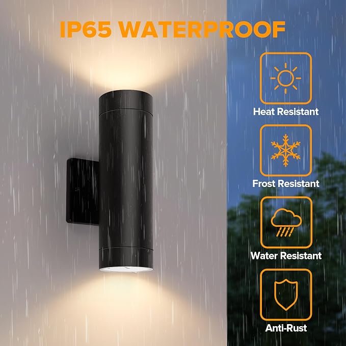 LUTEC Dusk to Dawn Outdoor Wall Lights, 16W Integrated LED Cylinder Up-Down Sconce, 3000K Waterproof Aluminum Exterior Lighting, Matte Black Modern Porch and Entryway Wall Light Fixture, 4 Pack