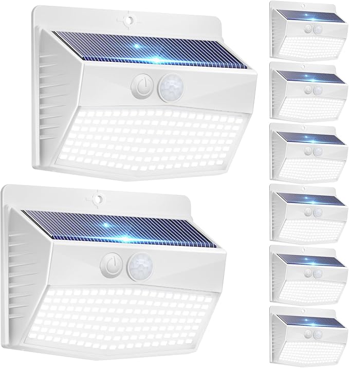 Solar Outdoor Lights, [8 Packs] Motion Sensor Security Lights with 3 Lighting Modes Wall Lights Waterproof Solar Powered Lights for Garden Yard,White