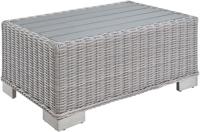 Modway Conway 32" Modern Rattan Outdoor Coffee Table in Light Gray
