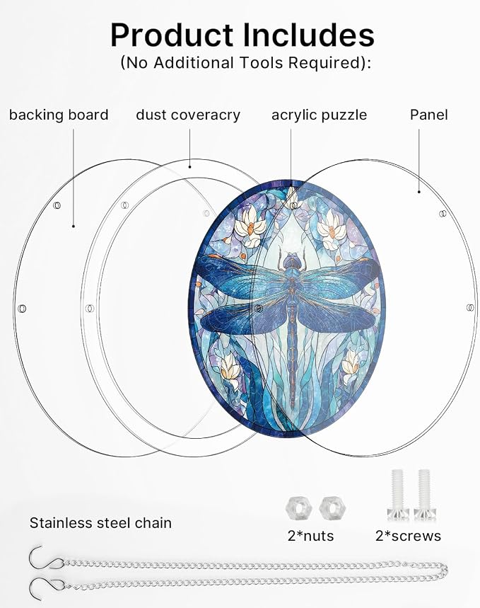 Acrylic Puzzle Suncatcher 83 Pieces, Moonlit Dragonfly Sun Catchers Puzzle, DIY SunCatchers Puzzles Window Hanging, Home & Garden Decor, Gifts for Family and Friends, 7.4 in