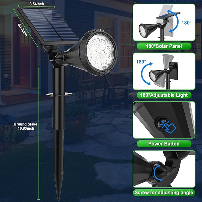 Tadyreal 8 Pack Solar Spot Lights Outdoor Waterproof 180 Adjustable Solar Powered Landscape Lights for Yard, Garden, Pathway, Porch, Pool, Wall, 4 Lighting Modes, Warm White