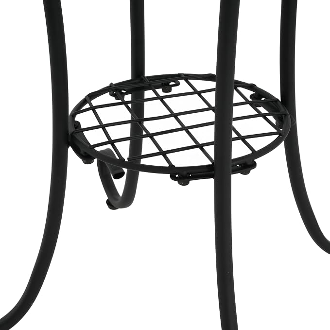 Patio Side Table, Round Ceramic Top, Blue Floral