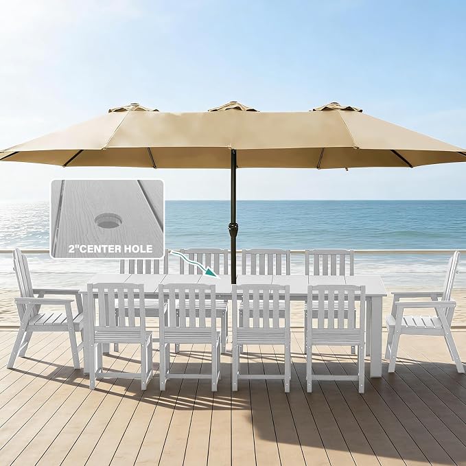 11 Piece HDPE Outdoor Dining Set for 10, Patio Furniture, White | 89.4” table,Heavy-duty 10 seat patio set, mixed chair waterproof HDPE and ALU low maintenance and stable for all-season use