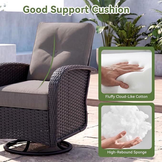 LazySunsets 9 PCS Patio Furniture Set, Outdoor Sectional All-Weather Wicker Conversation Set with Swivel Rocker Chairs, 4'' Thick Cushions for Backyard Poolside(Crey/Black)
