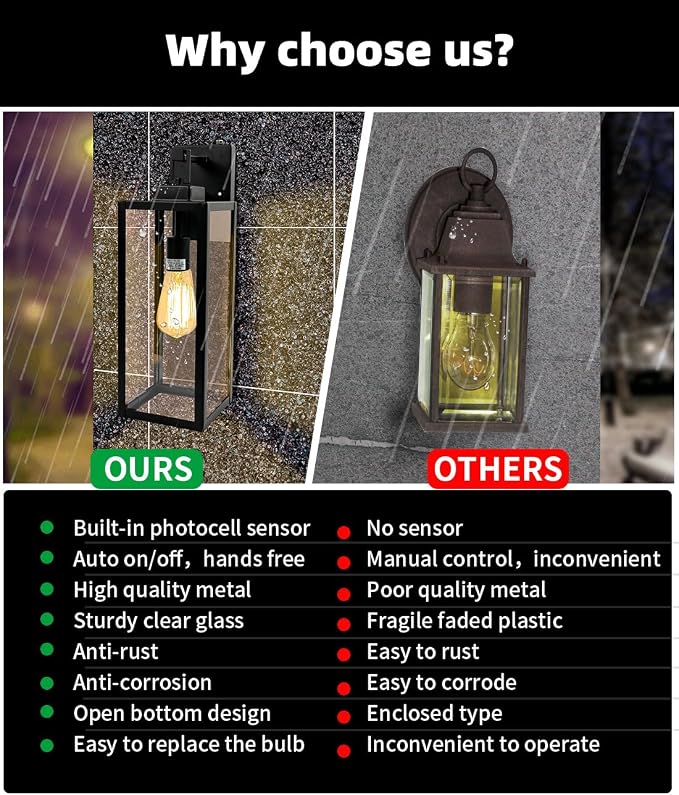 2 Pack Large Size Outdoor Wall Lights Dusk to Dawn, 18 Inch Wall Lantern Set for Two Photocell Wall Sconce for Porch Light, Exterior Garage Light, Patio Outdoor Lighting with Sensor