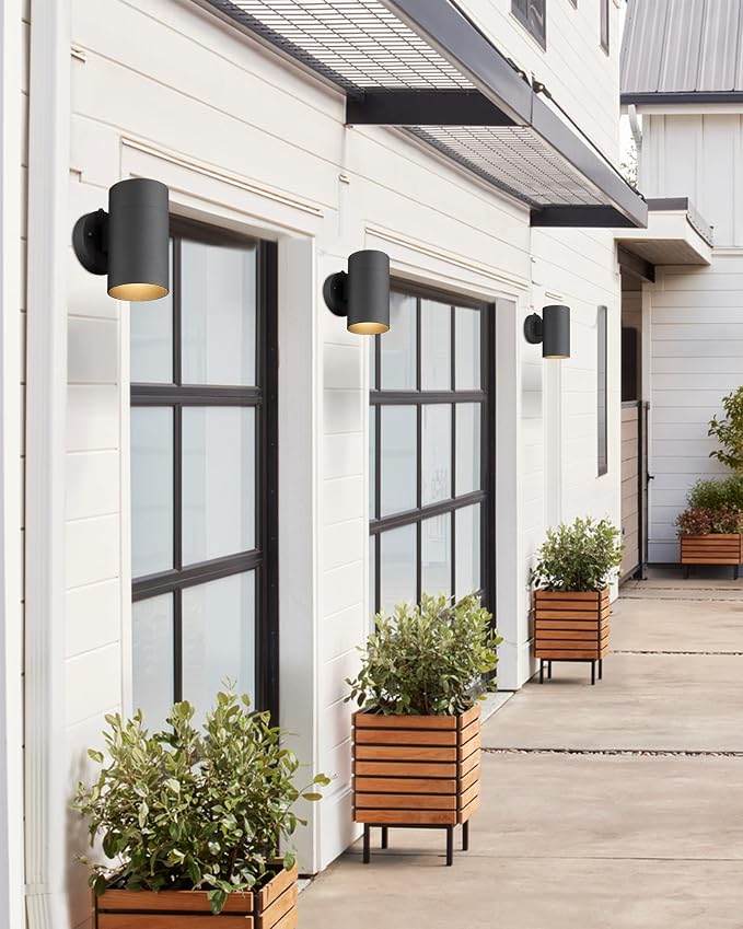 Ken & Ricky Dusk to Dawn Outdoor Wall Sconce Lights,Cylinder，Black ，2 PK | With Photocell Sensor,No Glare Exterior Lighting Fixtures,Outside Wall Light For House Front Porch Garage Patio Entryway