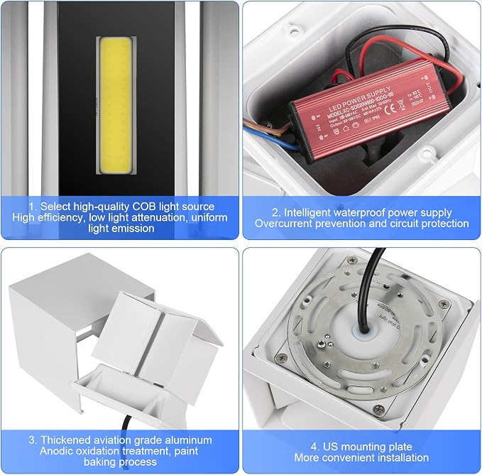 Juyace 4 Pack 20W LED Modern Wall Sconce Outdoor Up and Down Exterior Light | 2000lm,hardwire,No photocell Light Fixture, up down Angle-Adjustable,Square 4.7",IP65 Waterproof for Porch Patio,Black