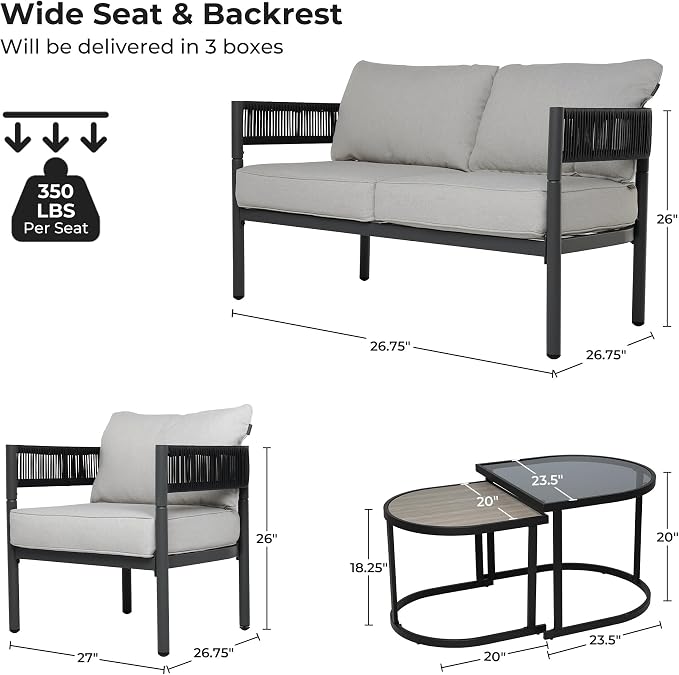 Grand patio 6-Piece Outdoor Furniture Set, 6 Seats Wicker Sofa Conversation Set with Thick Cushions and Coffee Table, for Backyard, Balcony, Garden (Beige)
