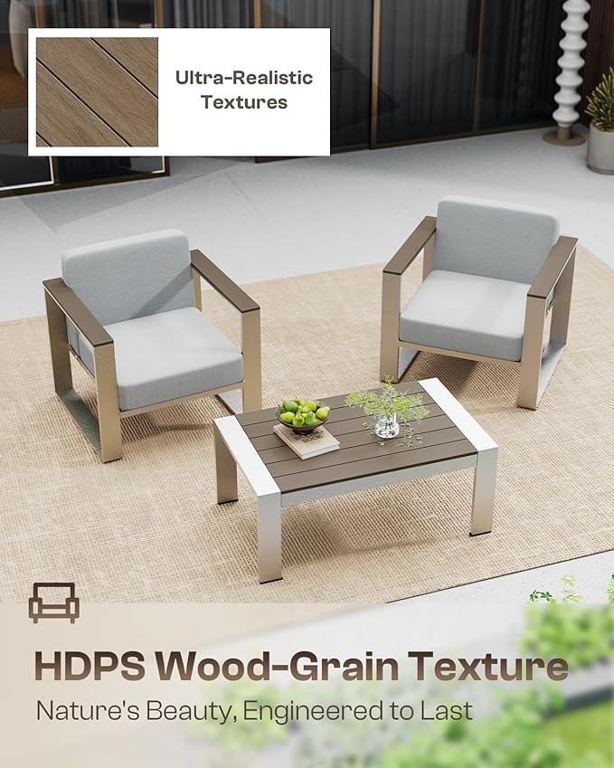 Aluminum Outdoor Patio Furniture Set, 7 Seats Outdoor Patio Conversation Sets with Ergonomic Seat and Wide Washable Thick Cushions, Modern Patio Sectional Furniture for Balcony, Porch (Gray)