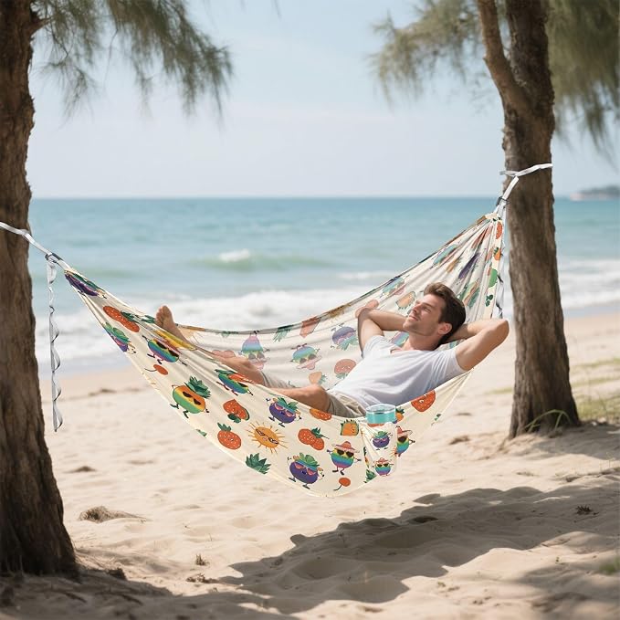 Camping Hammock Outdoor Hammocks for Outside Fruits Wearing Sunglasses Beach Trees Portable Lightweight with Pockets Tree Straps Indoor