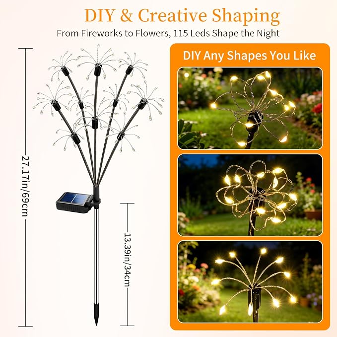Solar Garden Lights Outdoor, 6 Pack 2-Layer Swaying Firework Lights, Waterproof Starburst Fairy Light Garden Decor for Yard Patio Pathway Lawn, Gardening Gifts for Women Mom Grandma Mother's Day