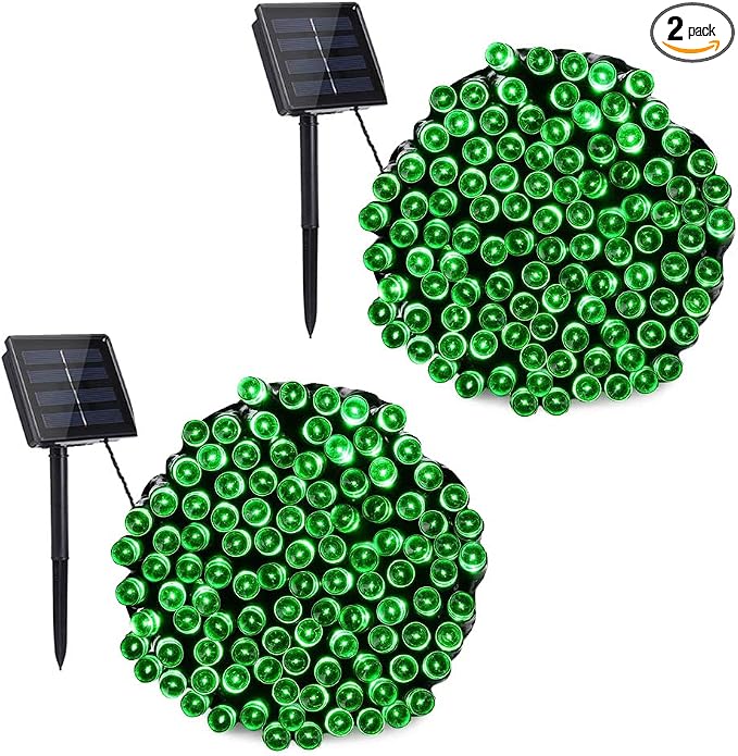 Toodour Solar Christmas Lights Outdoor, 2 Packs Total 144ft 400 LED Solar String Lights with 8 Mode, Outdoor Christmas String Light for Garden, Patio, Fence, Balcony, Xmas Tree Decor - Green