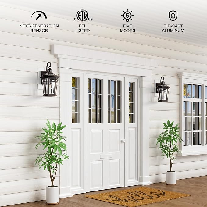 VIANIS Motion Sensor Outdoor Porch Lights Wall Mount, Aluminum Dusk to Dawn Outdoor Lighting for House Exterior Wall Sconce, Waterproof Oil Rubbed Bronze Gold Trim Exterior Lighting Fixtures for Patio