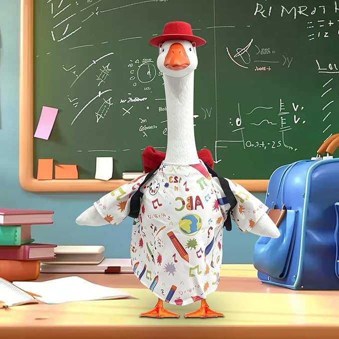 Porch Goose Outfits Back to School: Funny Hat Pencil Red Backpack Lawn Goose Clothes Fits 23 Inch Cement Plastic Statue for School Classroom Outdoor Garden