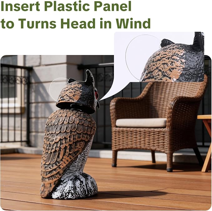OFFO Fake Owl, Owl Statue for Garden and Yard Decoration, Weatherproof Plastic Rotating Head Outdoor Owl Decor for Porch Pool Patio Yard, 10-Inch Height, Long Ear Owl