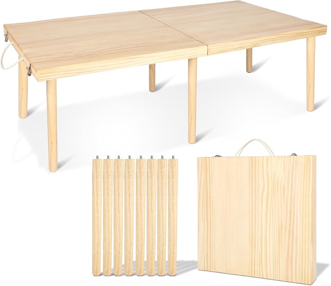 Boho Wooden Low Picnic Table, Portable Foldable Beach Picnic Table for 6 People to Beach, BBQ, Camping, Party, Garden, Outdoor, Indoor (47" x 23")