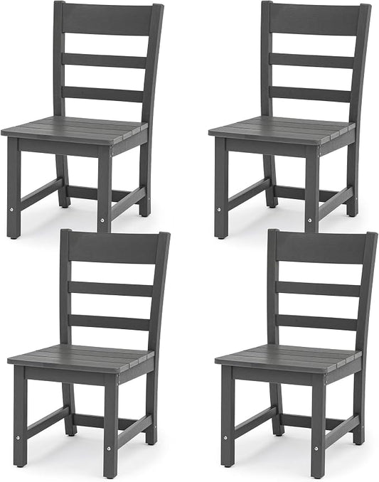 Cozyman Armless Outdoor Dining Chairs Set of 4, All Weather Resistant HDPS Patio Dining Chairs, Classic Dining Chair Support 350 LBS, for Outdoor Indoor, Lawn, Garden, Backyard, Dark Gray