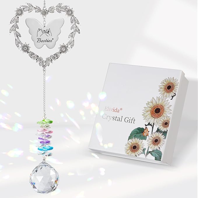 Best Friend Friendship Suncatcher Gifts for Women, Bestie Crystal Ornament | Indoor Window Hanging Decor Gift for Best Friend, Unique Heart Shaped Sun Catcher for BFF Birthday, Graduation, Farewell