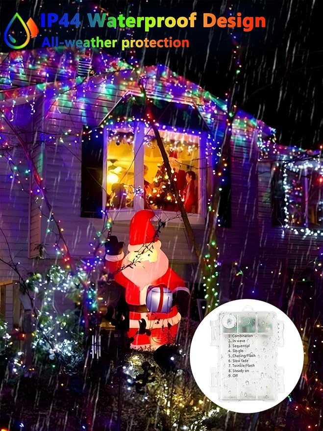 4 Pack Fairy Lights Battery Operated with Remote 33FT 100 LED Multicolor | Remote Control, 8 Modes, Timer, Adjustable brightness, Waterproof Lights for Indoor Outdoor Classroom Christmas Decor