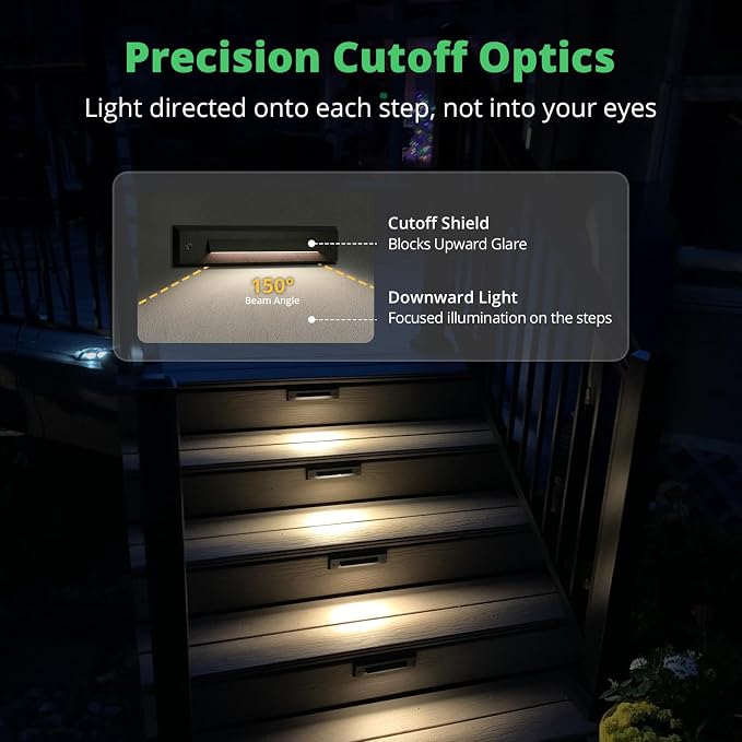 6 Pack LED Low Voltage Linear Step Lights, Landscape Cutoff Stair Riser Light, 2W 9-15V AC/DC 3000K Outdoor Waterproof Accent Lighting Fixtures, Die-cast Aluminum, Black Powder Coated Finish