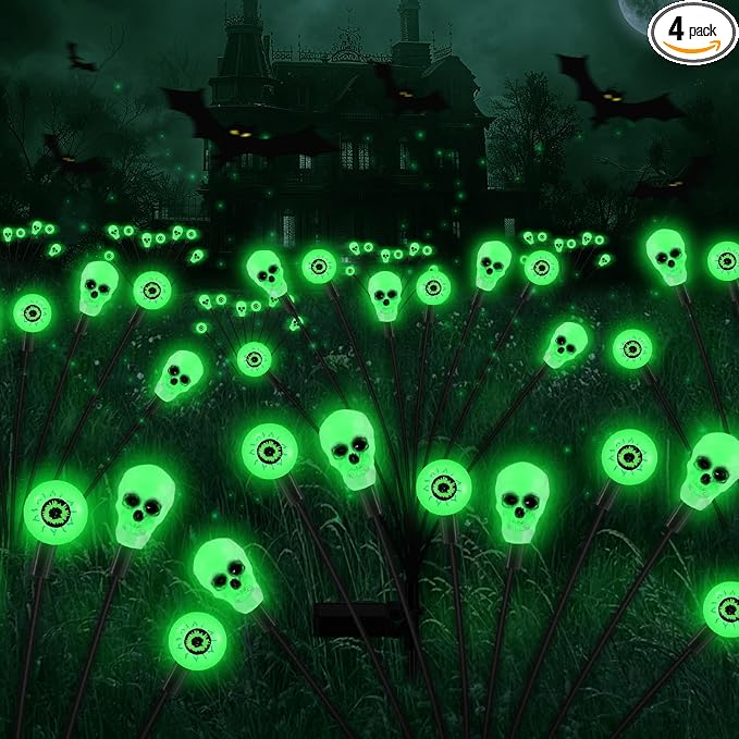 vignuto Halloween Decorations Outdoor, Scary Eyeball Lights,4PACKS 32LED,IP65 Waterproof,Halloween Decor for Garden/Yard/Patio/Lawn/Pathway(Green)