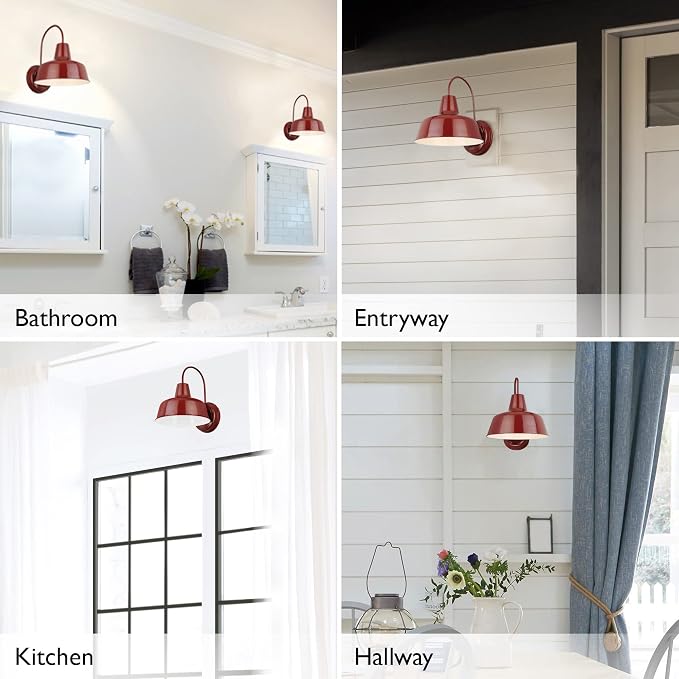 Design House Mason Farmhouse Gooseneck Barn Light, Outdoor Exterior Porch or Patio Wall Light Fixture, Rustic Red, 8 Inch Diameter, 1-Pack, 520559 | Wall Mount, Modern Farmhouse, Steel, Lighting, 520559