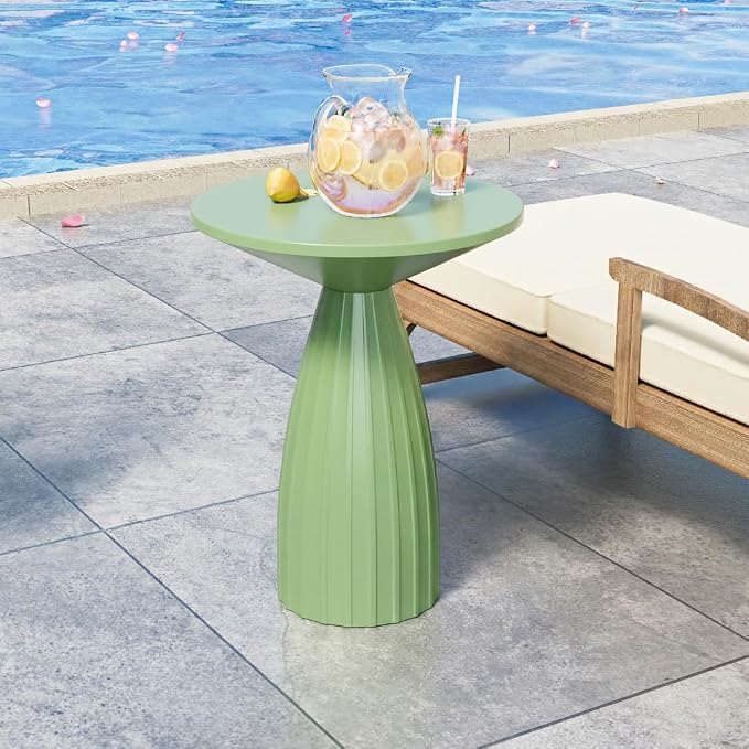 Round Small Patio Side Table Set of 2, Metal Steel Outdoor Side Table, Patio Accent End Table for Garden, Pool, Yard, Balcony, Living Room, Deck, Weather Resistant, No Assembly, Green