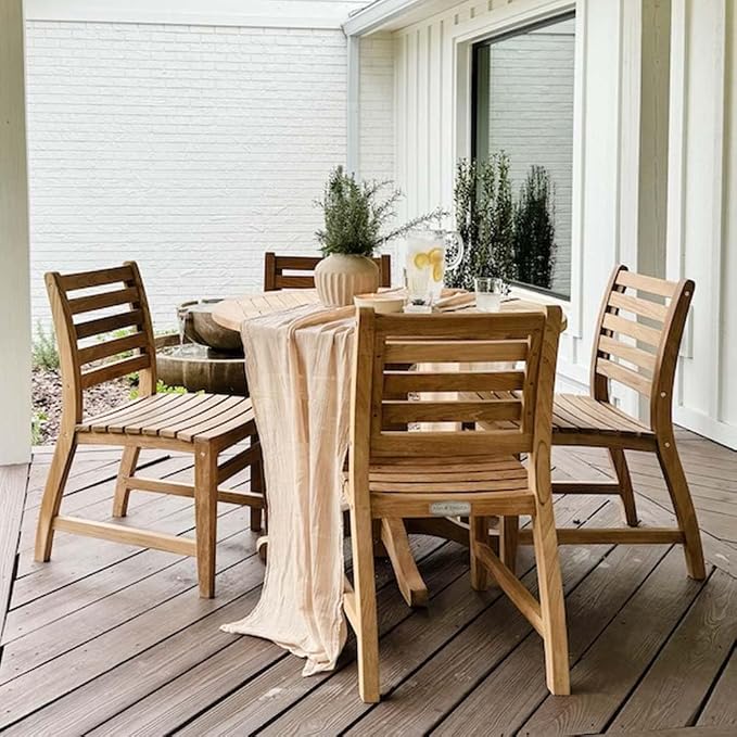 Ash & Ember Grade A Teak 42" Round Dining Table, Weather-Resistant Indoor Outdoor Bistro-Style Solid Wood Patio Furniture, Slatted Surface with Umbrella Hole, Fits 4 People Comfortably