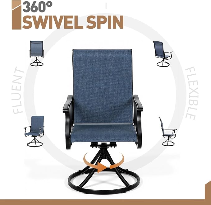 SUNCROWN Patio Swivel Rocker Dining Chairs Set of 4, All Weather High Back Textilene Outdoor Chairs with Sturdy Metal Frame, Swivel Rocking Patio Chairs for Backyard Lawn Garden Porch Deck, Blue