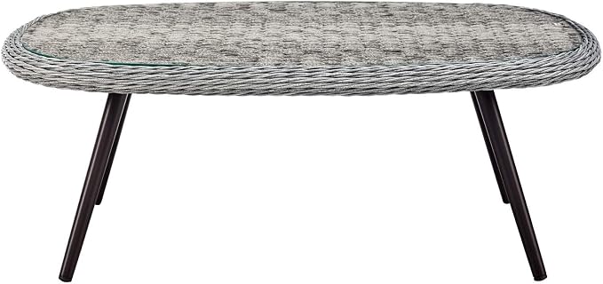 Modway Endeavor Wicker Rattan Aluminum Glass Outdoor Patio Coffee Table in Gray