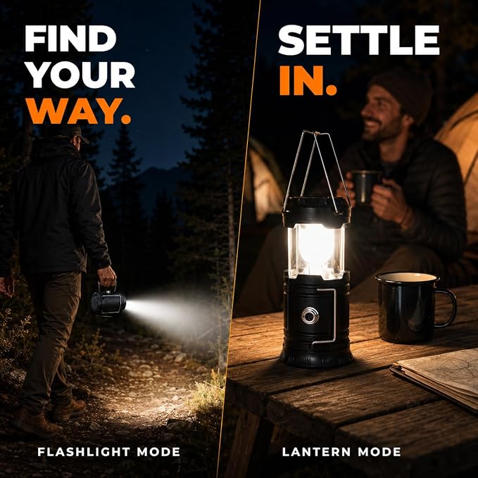 MalloMe Solar LED Camping Lantern, Battery Powered Lanterns for Power Outages, Portable Hanging Collapsible Camping Lights for Outdoor, Home, Emergency, Hurricane Lamp Survival Outage Light