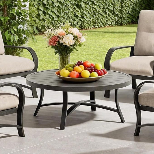 Ulax furniture 45-Inch Round Patio Coffee Table, Durable Aluminum Outdoor Side Table with Weather-Resistant Design for Garden, Deck, or Backyard